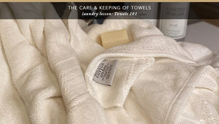 A set of luxurious cotton towels neatly folded, accompanied by tips for proper care to ensure long-lasting softness and durability.