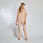 Luxe Knit V-Neck Pant Set - Peach